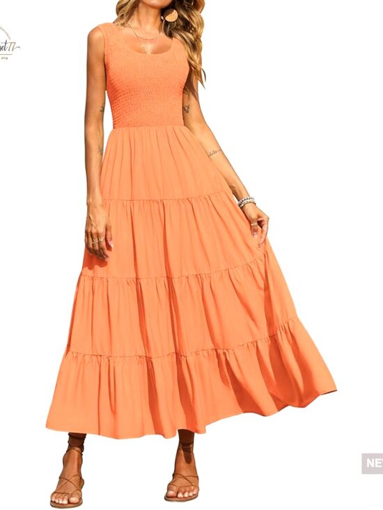 Dresses & Skirts - Maxi Sundress Smocked Tank Tiered Long Dress Sleeveless Casual Beach